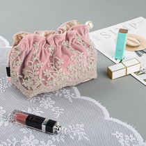 South Korea imported cloth lace portable hand-held cosmetic bag makeup wash finishing simple travel storage bag