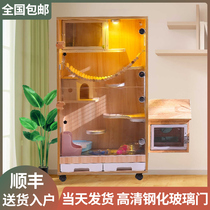 Chinchilla cabinet cage Solid wood oak natural ecological board Villa pet cabinet cabinet Cat house Tempered glass display cabinet