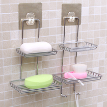 Stainless steel double soap holder creative suction cup soap box bathroom toilet wall-mounted drain soap box soap tray