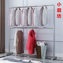 New galvanized steel pipe drying rack simple shelf single rod hanging clothes floor coat rack balcony drying rack