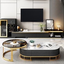 Coffee table TV cabinet combination light luxury living room small apartment marble glass creative high and low round Net red coffee table
