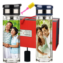 Yuying customized pictures creative with lid double glass crystal printing logo Photo warm hand insulation Car Cup