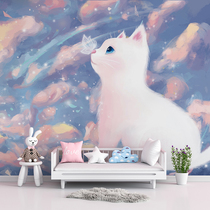 Cartoon cat bedroom living room background wallpaper ins Wind mural pink girl warm childrens room wall cloth