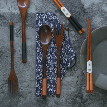 Rose Ocean Japanese chopsticks spoon fork set The more you use the more you like wind wood winding tableware