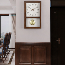 Han time wall clock clock clock living room home fashion solid wood square decorative wall clock creative clock wall clock wall clock HP35