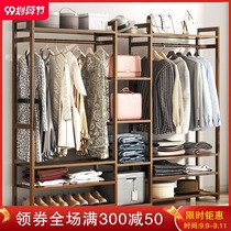 Simple coat rack solid wood bedroom hanger wardrobe floor-to-ceiling clothes bag multifunctional household storage simple modern