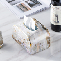 Light luxury style marble paper towel box ornaments household living room ceramic paper box table paper box tea table napkin box