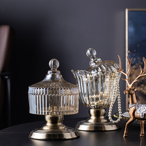 European style glass storage candy jar modern light luxury crystal living room coffee table Nordic table decorations entrance ornaments