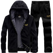 Outdoor autumn and winter plus velvet padded fleece suit mens strap cap warm windproof velvet casual loose jacket