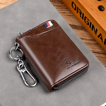 2021 new genuine leather big capacity key bag men waist hanging card bag two-in-one key bag multi functional key bag