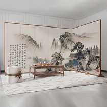Chinese-style screen partition living room folding mobile hotel office porch decoration landscape map solid wood block flat wind