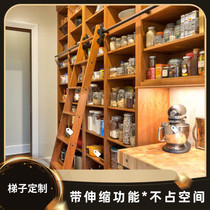Solid wood slide-ladder mobile track ladder bookshelves Library home climbing stairs customizable indoor loft-lined ladder