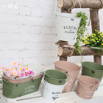 Little blacksmith retro idyllic old dry flower bucket fleshy rust-proof iron pot flower pot flower flower arrangement bucket desktop ornaments
