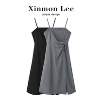 XinmonLee suspender dress women's summer new niche French design sense split temperament waist skirt