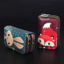 Double zipped card bag girl cute large capacity card clamping driver document cutting sleeve zero wallet move with cartoon printing multiple screens