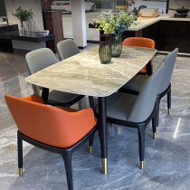 Light luxury Rock board solid wood dining table and chair combination modern Nordic rectangular table 6 people 4 household living room small family dining table