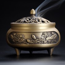 High-end brand pure copper three-legged antique sandalwood pan incense copper incense burner home tea ceremony purification air incense burner
