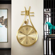 Modern light extravagant hanging clock living room pure copper fashion home clock table New Chinese art upscale luxury hanging wall hanging table