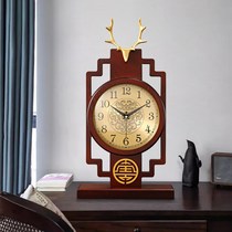 High-grade new Chinese brass clock creative deer head table clock wooden silent living room study decorative clock