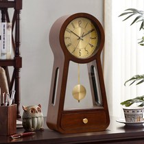 New Chinese living room simple solid wood clock American modern silent clock desktop clock European creative ornaments sitting clock