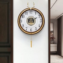 New Chinese pure brass solid wood clock home hanging clock living room modern hanging table creative fashion mute clock hanging wall