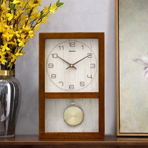Day-style minimalist solid wood clocks Home hanging bell Living room New Chinese creative hanging table Nordic retro clock hanging wall