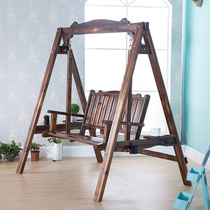 Outdoor carbonized anti-corrosion swing Indoor single double thickened park chair Solid wood anti-corrosion swing rocking chair