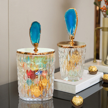 Crystal glass candy cans light luxury creative Nordic cotton swab storage jewelry storage box toothpick tube with lid ornaments