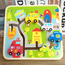 City Rail CARTOON STEREO CAR AMBULANCE FIRE TRUCK BUILDING blocks WOODEN toys Maze class
