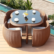 Outdoor table and chairs Courtyard Casual Rattan Chairs Combined Terrace Rattan chamelea table open waterproof sunscreen outdoor garden table and chairs