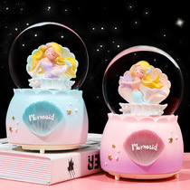 Creative lanterns floating snowflakes rotating mermaid shell glass crystal ball music box girls childrens birthday gifts