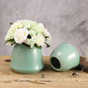 陶瓷干花插花花瓶艺术矮花盆客厅家居卧室装饰瓷器创意工艺品摆件
