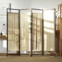 Chinese solid wood linen screen partition retro nostalgic folding screen hotel restaurant tearoom teahouse porch