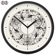 Li Li art wall clock wall watch Chinese style classical solid wood Chinese style fish living room bedroom creative mute quartz clock