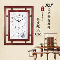 TQJ large new Chinese style living room silent wood wall-mounted clock clock square hanging watch Bedroom ink quartz clock
