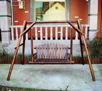 Promotional carbonized anti-corrosion all solid wood outdoor balcony Park Leisure swing double adult wheel swing hanging rocking chair
