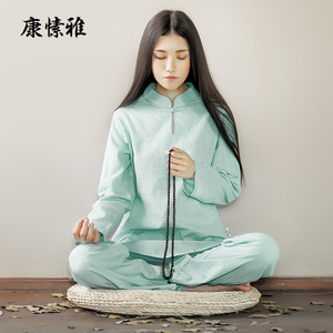 康愫雅竹节棉麻瑜伽服套装春夏季禅修服居士服女瑜珈服太极服k611