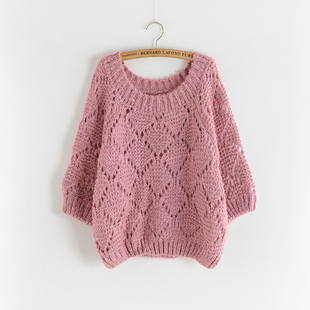 毛衣女套头韩版学生宽松薄短款镂空蝙蝠袖短袖秋装上衣针织衫罩衫