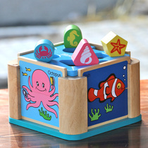 Lose clearance marine animal puzzle intelligence box children wooden shape box porous cognitive educational toy