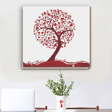 热卖春天十字绣客厅印花十字绣树爱之树小幅简单温馨家居挂画简约