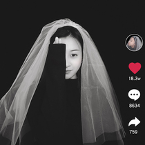 Bridal veil tiktok short, short, simple, bride, wedding, white voice, red voice, wedding dress, female props.