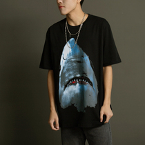 潮牌大白鲨t恤欧美街头百搭个性经典鲨鱼印花纯棉男女同款夏装