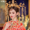 The bride's luxurious atmosphere phoenix crown tassel Xiuhe hair accessories golden domineering ancient costume wedding dragon and phoenix gown Xiuhe headdress
