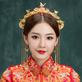 Chinese bride Xiuhe headdress suit tassel stepping ancient costume hair accessories wedding red gold Xiuhe dress phoenix crown female