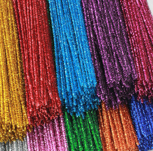 儿童手工diy材料 彩色扭扭棒 毛绒条 毛根 绒铁丝 闪光色 多色可 新品