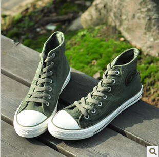 2014春夏新款男士高帮鞋休闲帆布鞋潮流韩版军绿色系带车载线男鞋