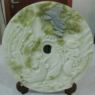 天然玉石婚房摆件 正品蓝田玉玉璧和氏璧龙凤壁玉器摆件 婚庆礼品