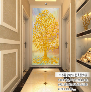3d无缝墙纸壁画壁纸发财树摇钱树招财树金钱树玄关走道客厅背景墙
