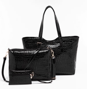 2015秋新款时尚女包鳄鱼纹子母包三件套包包手提单肩斜挎包潮大包