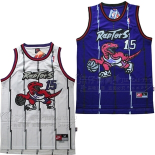nba球衣猛龙队15号卡特篮球服网眼背心复古大猛龙短裤白紫套装 新品